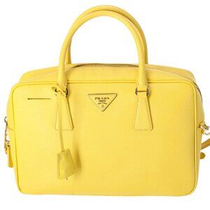 Prada Saffiano Lux Bowler Satchel Bag Girasole Yellow